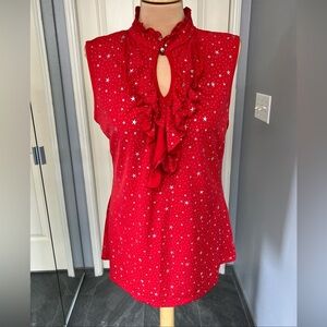 Cocomo Star Print Keyhole‎ Ruffle Sleeveless Blouse